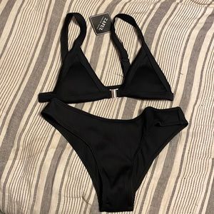 NWT Zaful black ribbed bikini